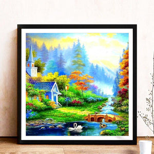 Vue de campagne - diamant rond complet - 40x40cm