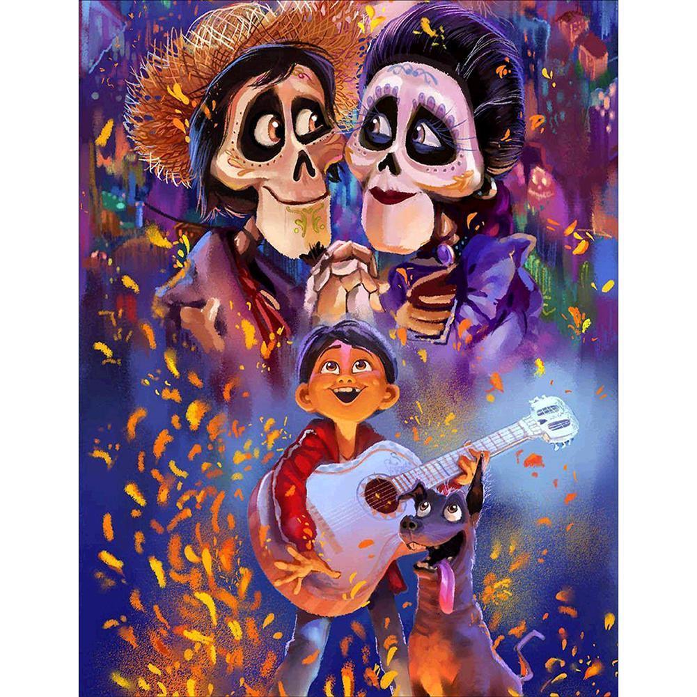 Garçon et deux squelettes - diamant rond complet - 40x50cm