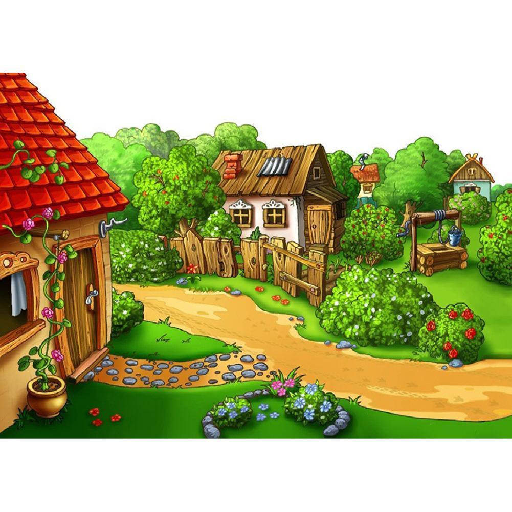 Chalet de campagne - diamant rond complet - 40x30cm