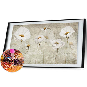 Fleurs blanches - diamant rond complet - 100x50cm