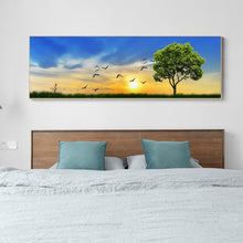 Charger l&#39;image dans la galerie, Arbre avec lever de soleil - diamant rond complet - 80x30cm
