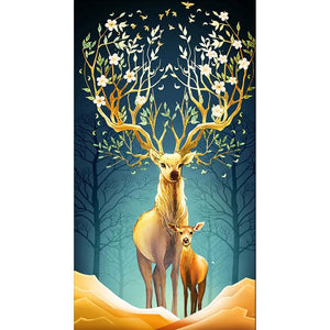 Cerf - diamant rond complet - 85x45cm