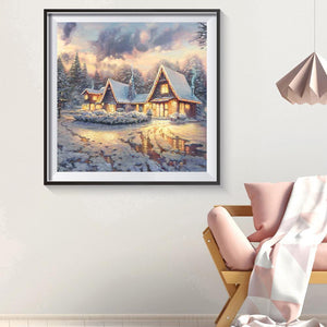 Scène de neige - diamant rond complet - 30x30cm