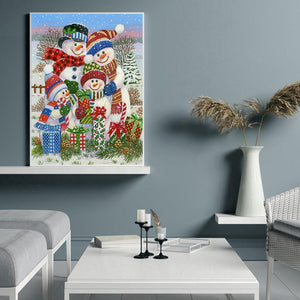 Bonhomme de neige - diamant rond complet - 30x40cm