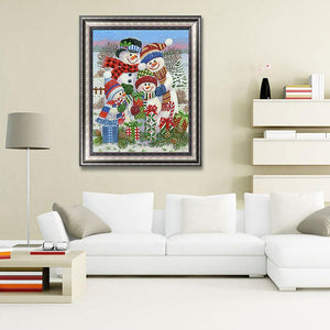 Bonhomme de neige - diamant rond complet - 30x40cm