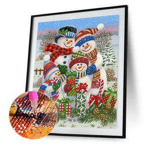 Bonhomme de neige - diamant rond complet - 30x40cm