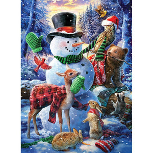 Bonhomme de neige - diamant rond complet - 30x40cm