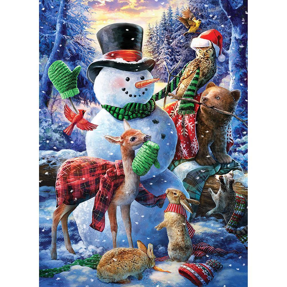 Bonhomme de neige - diamant rond complet - 30x40cm