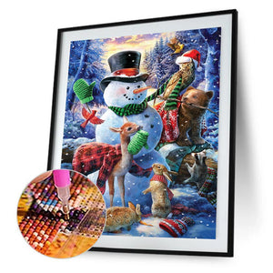 Bonhomme de neige - diamant rond complet - 30x40cm