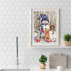 Bonhomme de neige - diamant rond complet - 30x40cm