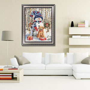 Bonhomme de neige - diamant rond complet - 30x40cm