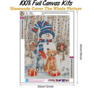 Bonhomme de neige - diamant rond complet - 30x40cm