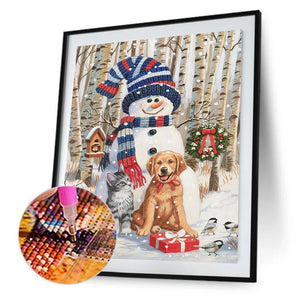 Bonhomme de neige - diamant rond complet - 30x40cm
