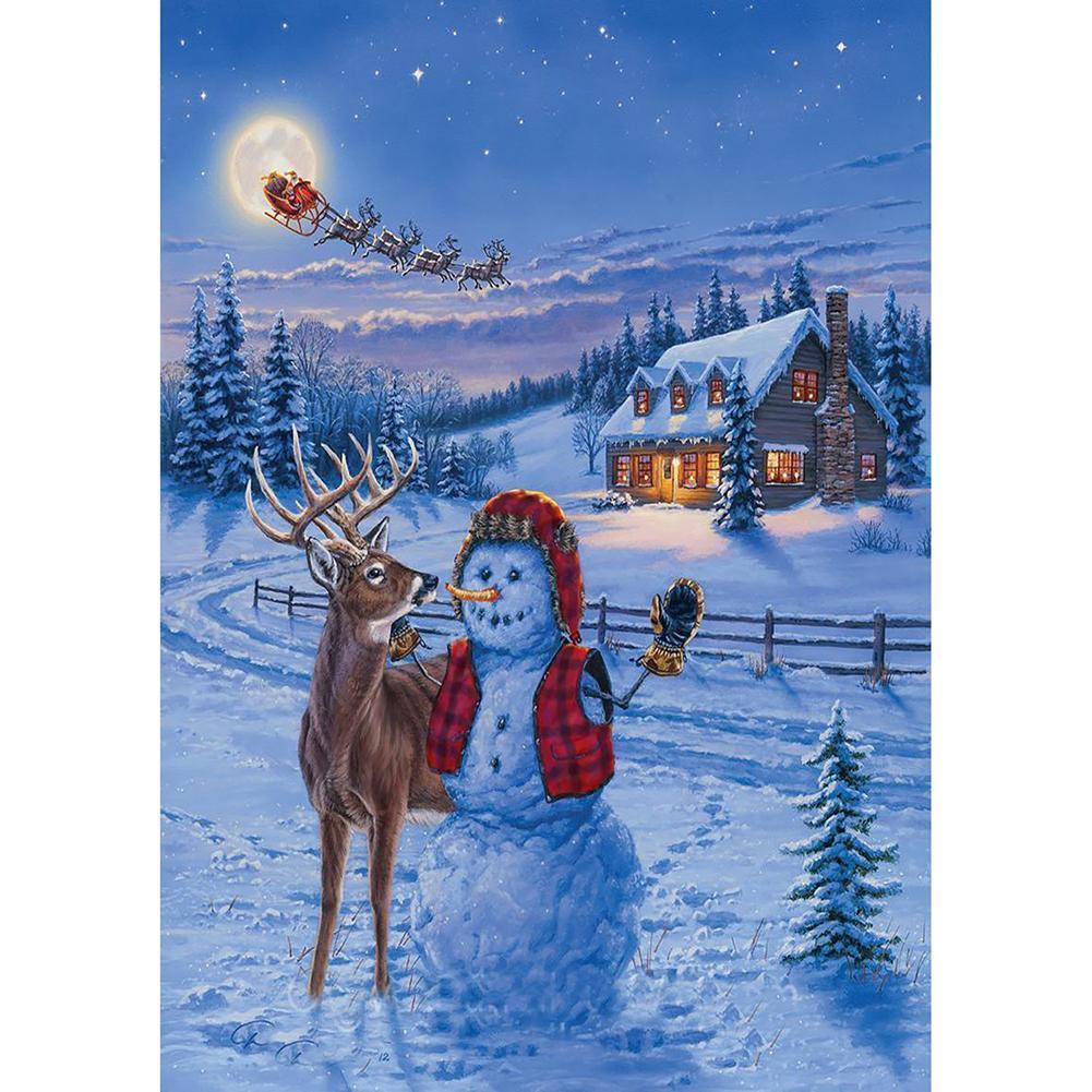 Bonhomme de neige - diamant rond complet - 30x40cm