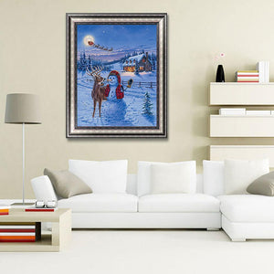 Bonhomme de neige - diamant rond complet - 30x40cm