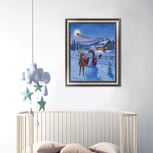 Bonhomme de neige - diamant rond complet - 30x40cm