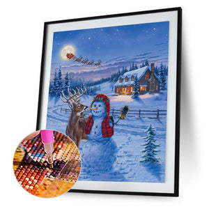 Bonhomme de neige - diamant rond complet - 30x40cm