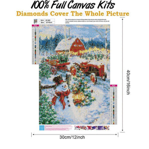 Bonhomme de neige - diamant rond complet - 30x40cm