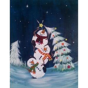 Bonhomme de neige - diamant rond complet - 30x40cm