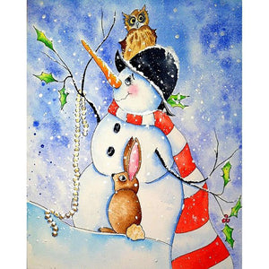 Bonhomme de neige - diamant rond complet - 30x40cm