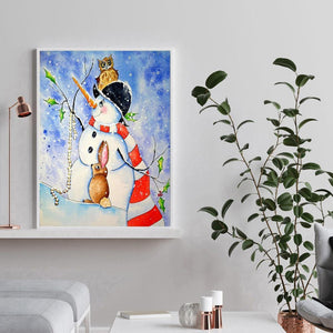Bonhomme de neige - diamant rond complet - 30x40cm