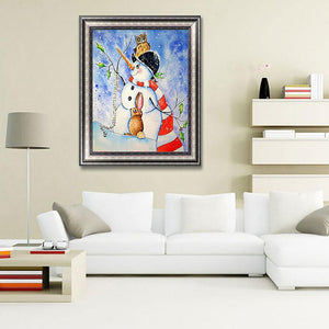 Bonhomme de neige - diamant rond complet - 30x40cm