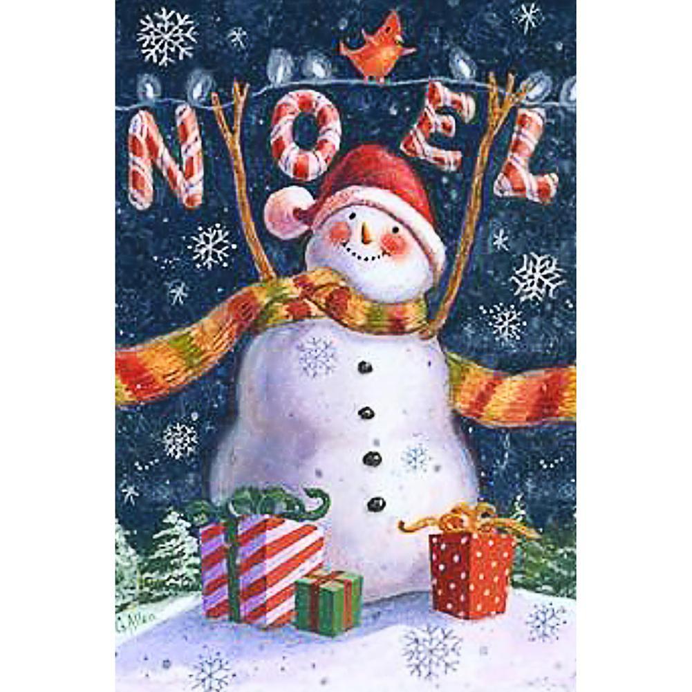 Bonhomme de neige - diamant rond complet - 30x40cm