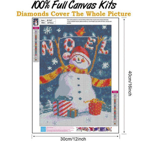 Bonhomme de neige - diamant rond complet - 30x40cm