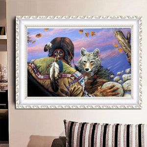 Maître loup - diamant rond complet - 40x30cm