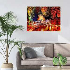 Feux d’artifice - diamant rond complet - 40x30cm