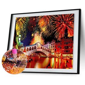 Feux d’artifice - diamant rond complet - 40x30cm