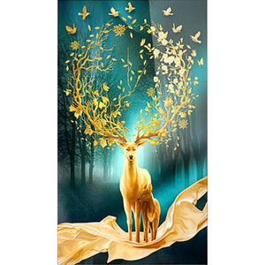 Cerf chanceux - diamant rond complet - 45x85cm