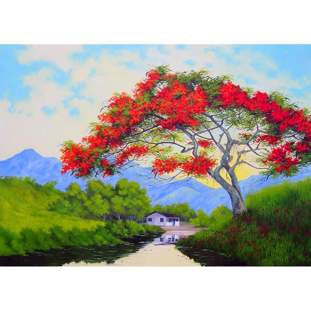 Paysage rural - diamant rond complet - 40x30cm