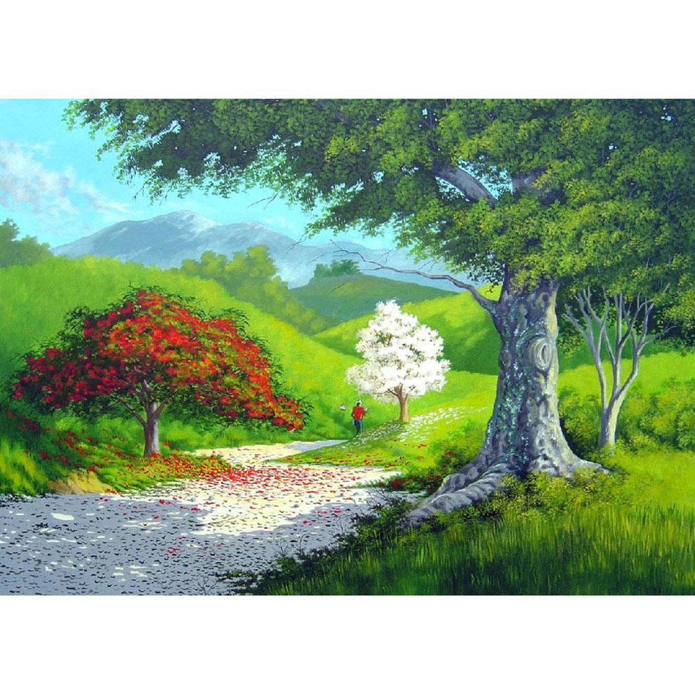 Paysage rural - diamant rond complet - 40x30cm