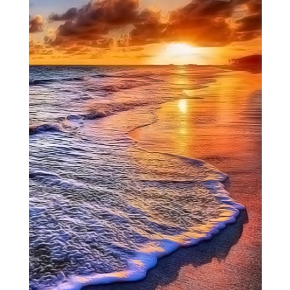 Plage du soir - diamant rond complet - 30x40cm