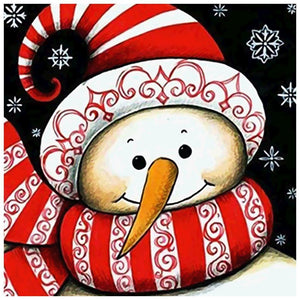 Bonhomme de neige - diamant rond complet - 30x30cm