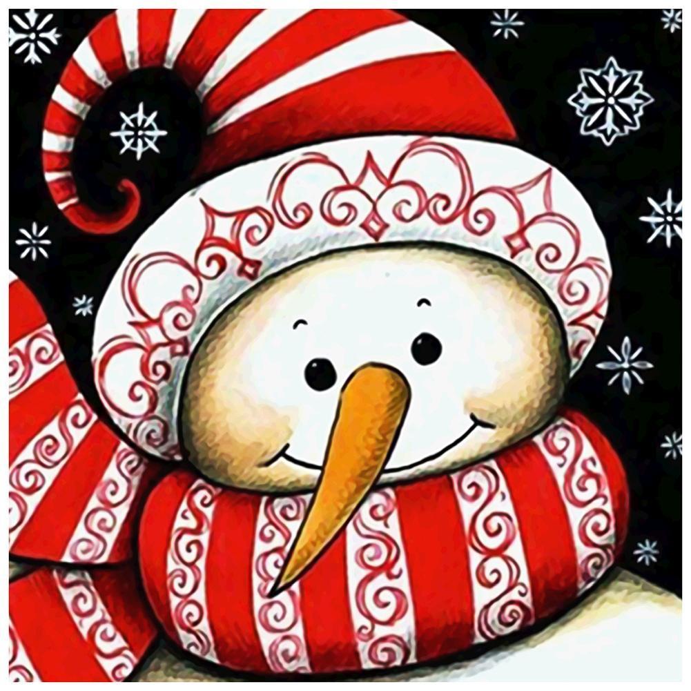 Bonhomme de neige - diamant rond complet - 30x30cm