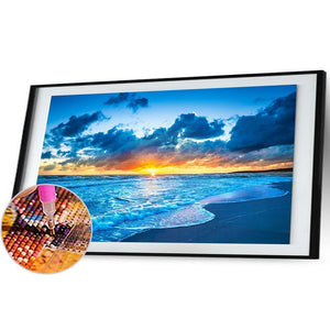 Lever de soleil en mer - diamant rond complet - 100x40cm