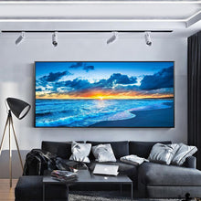 Charger l&#39;image dans la galerie, Lever de soleil en mer - diamant rond complet - 100x40cm
