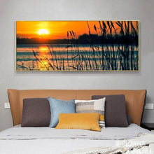 Charger l&#39;image dans la galerie, Marais de roseaux de coucher du soleil de 100x40cm - diamant rond complet - 100x40cm
