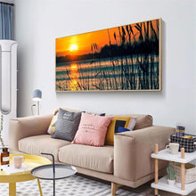 Charger l&#39;image dans la galerie, Marais de roseaux de coucher du soleil de 100x40cm - diamant rond complet - 100x40cm
