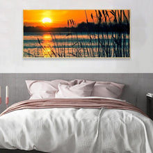 Charger l&#39;image dans la galerie, Marais de roseaux de coucher du soleil de 100x40cm - diamant rond complet - 100x40cm
