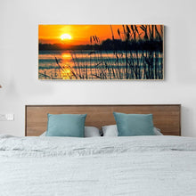 Charger l&#39;image dans la galerie, Marais de roseaux de coucher du soleil de 100x40cm - diamant rond complet - 100x40cm

