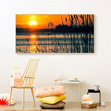 Charger l&#39;image dans la galerie, Marais de roseaux de coucher du soleil de 100x40cm - diamant rond complet - 100x40cm
