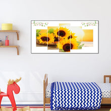 Charger l&#39;image dans la galerie, Tournesol 5 panneau - diamant rond complet - 95x45cm
