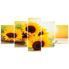 Charger l&#39;image dans la galerie, Tournesol 5 panneau - diamant rond complet - 95x45cm
