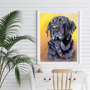 Chien assis - diamant rond complet - 30x40cm