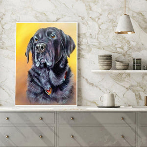 Chien assis - diamant rond complet - 30x40cm