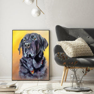 Chien assis - diamant rond complet - 30x40cm