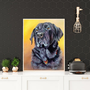 Chien assis - diamant rond complet - 30x40cm